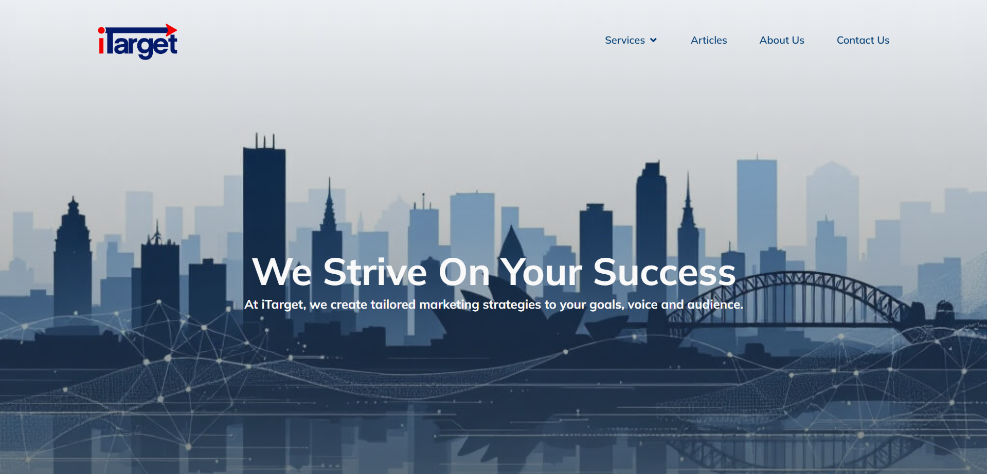 iTarget home page on desktop, showing the agency headline and services